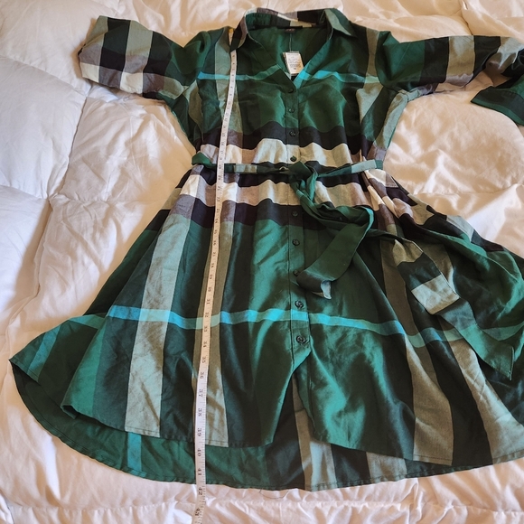 Ashley Stewart Plaid Belted Shirt Dress Green & Black Size 14 NWT - Picture 5 of 9